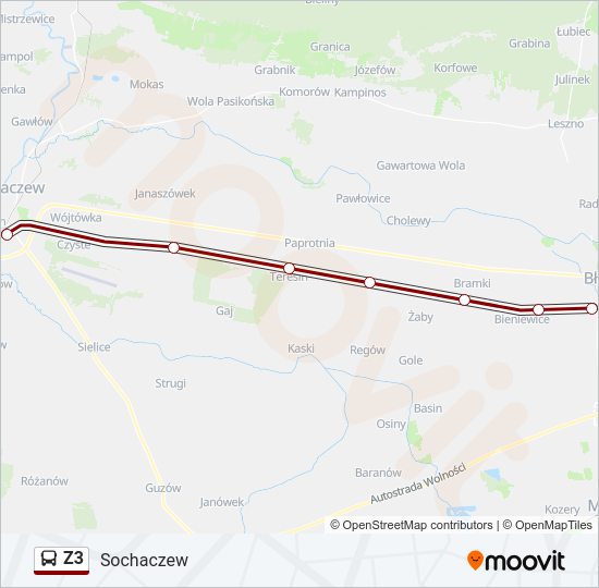 Mapa linii autobus Z3