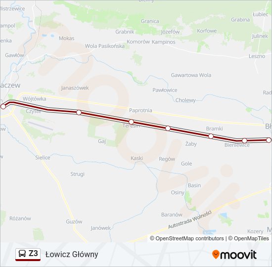 Mapa linii autobus Z3