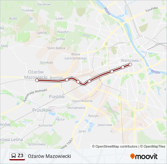 Mapa linii autobus Z3