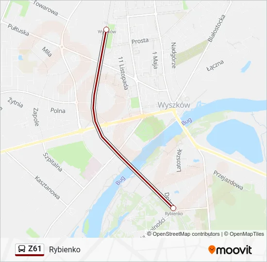 Автобус Z61: карта маршрута