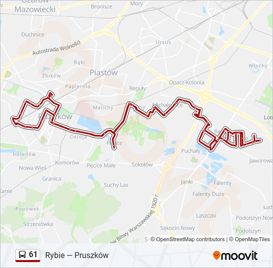 Mapa linii autobus 61