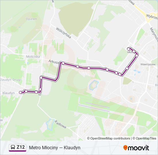 Mapa linii autobus Z12