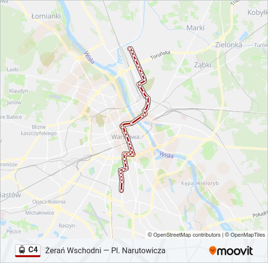 Mapa linii tramwaj C4