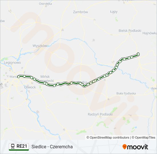 Mapa linii kolej RE21