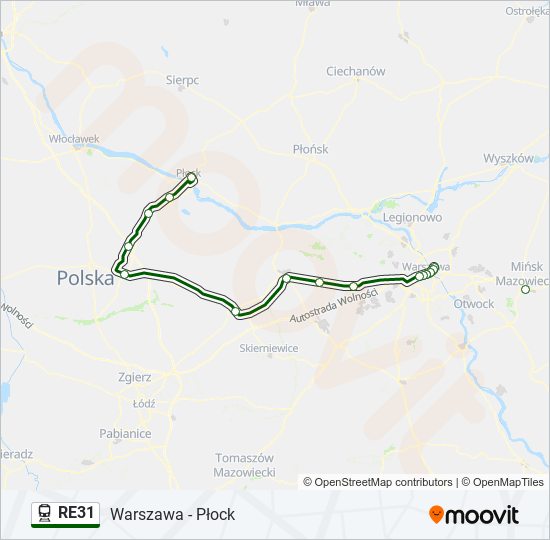 Mapa linii kolej RE31