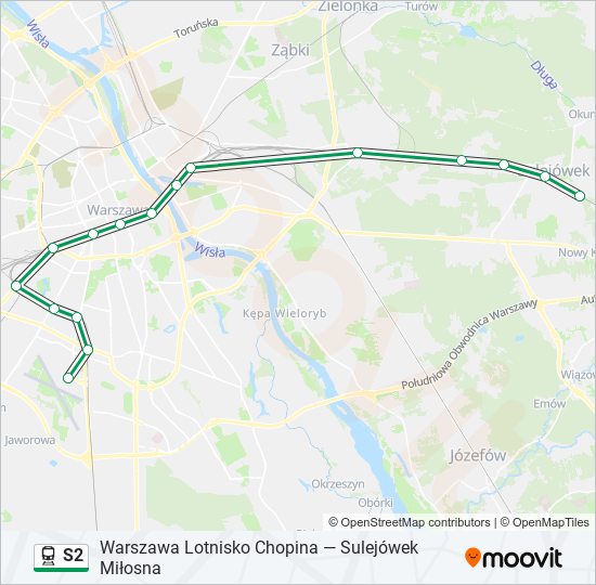 Mapa linii kolej S2