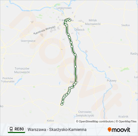 Mapa linii kolej RE80