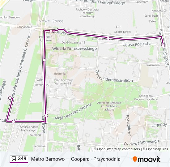 Mapa linii autobus 349