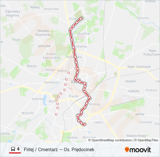 Mapa linii autobus 4