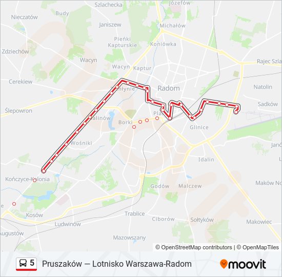 Mapa linii autobus 5