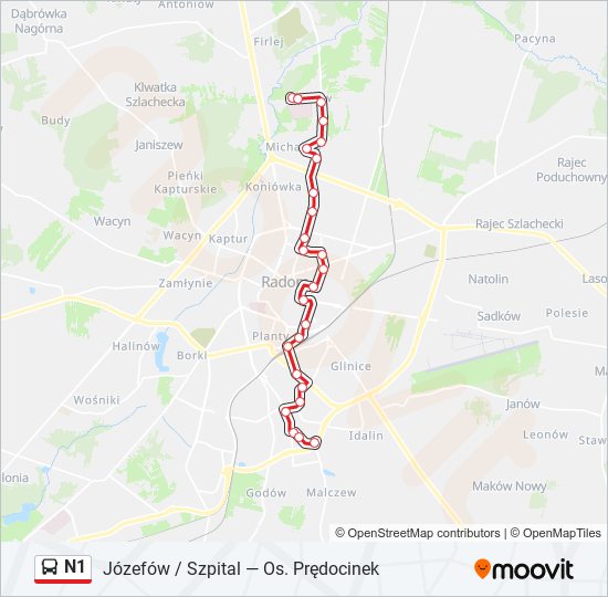 N1 bus Line Map