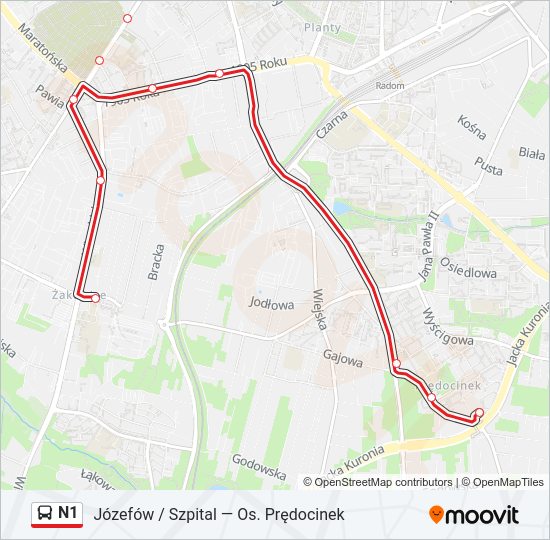 N1 bus Line Map