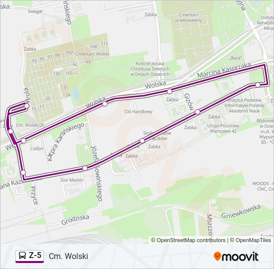 Mapa linii autobus Z-5