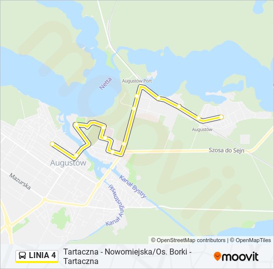 Mapa linii autobus LINIA 4