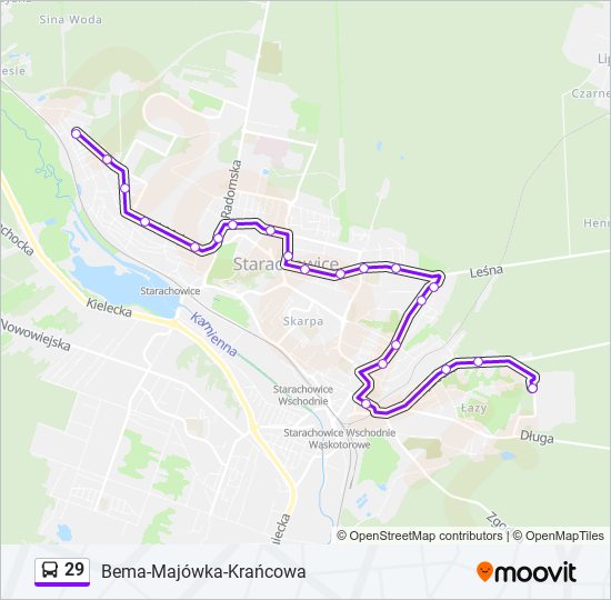 Mapa linii autobus 29