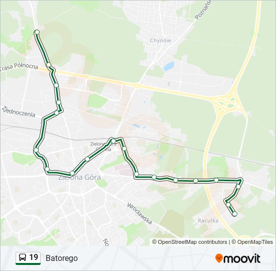 Mapa linii autobus 19