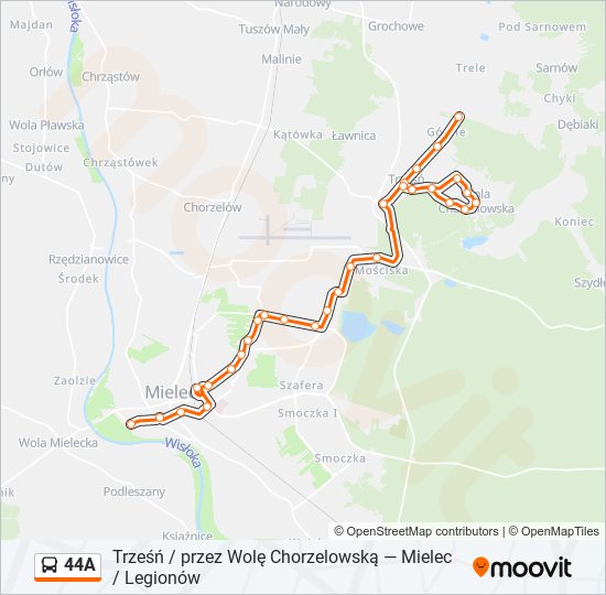 Mapa linii autobus 44A