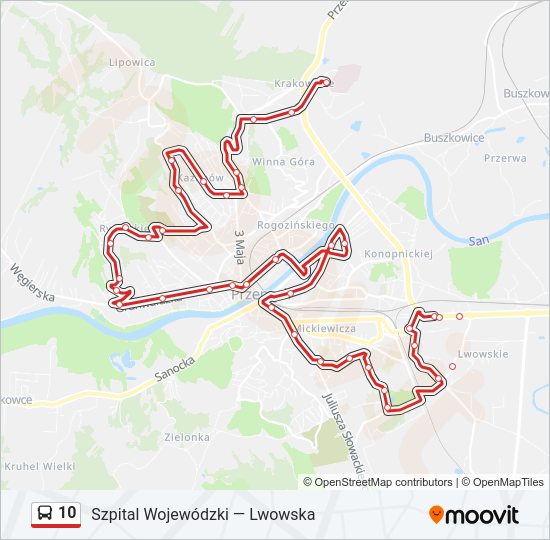 Mapa linii autobus 10