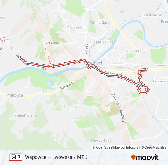 Mapa linii autobus 1