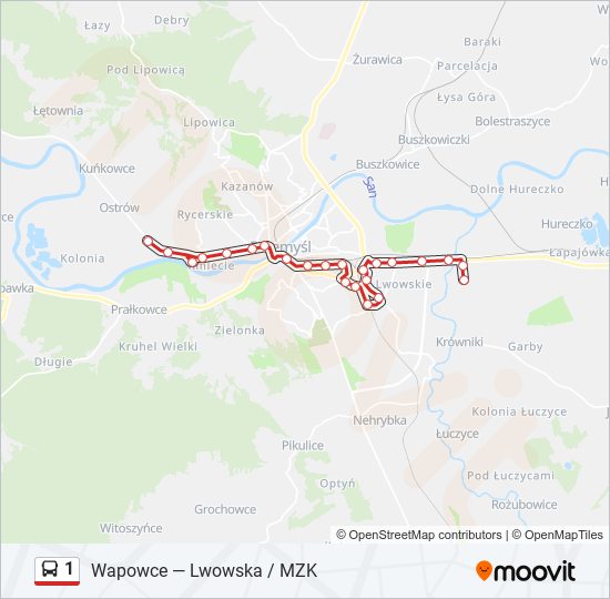 Mapa linii autobus 1