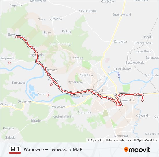 Mapa linii autobus 1