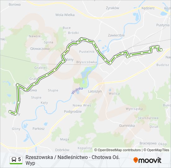 Mapa linii autobus 5