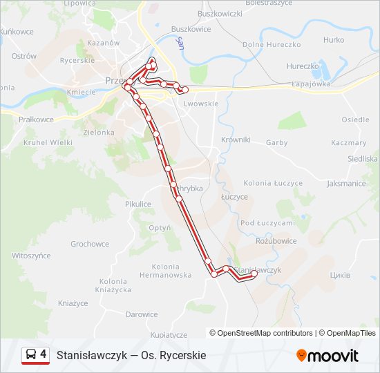 Mapa linii autobus 4