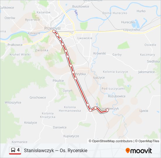 Mapa linii autobus 4