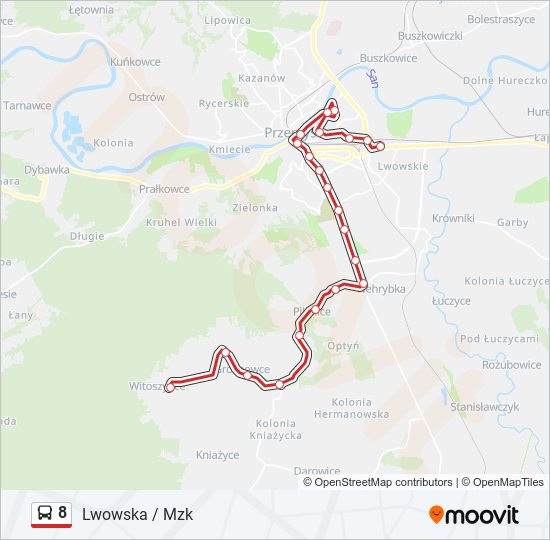 Mapa linii autobus 8