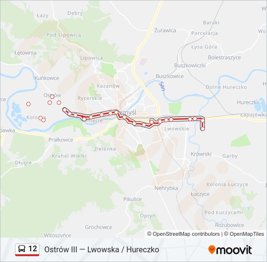 Mapa linii autobus 12