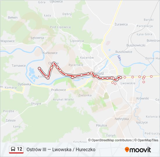 Mapa linii autobus 12