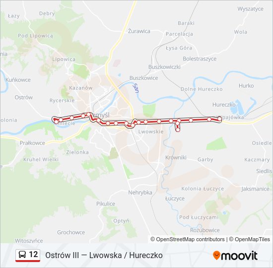 Mapa linii autobus 12