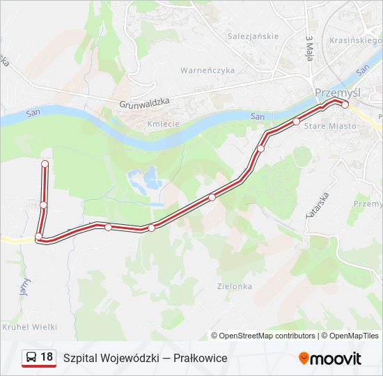 Mapa linii autobus 18