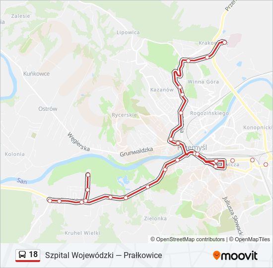 Mapa linii autobus 18