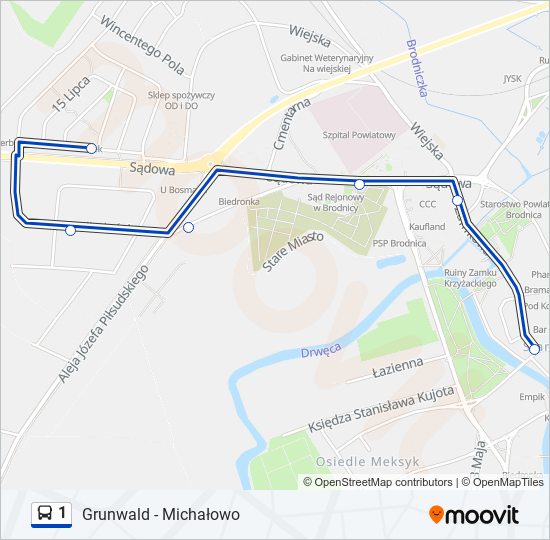 Mapa linii autobus 1