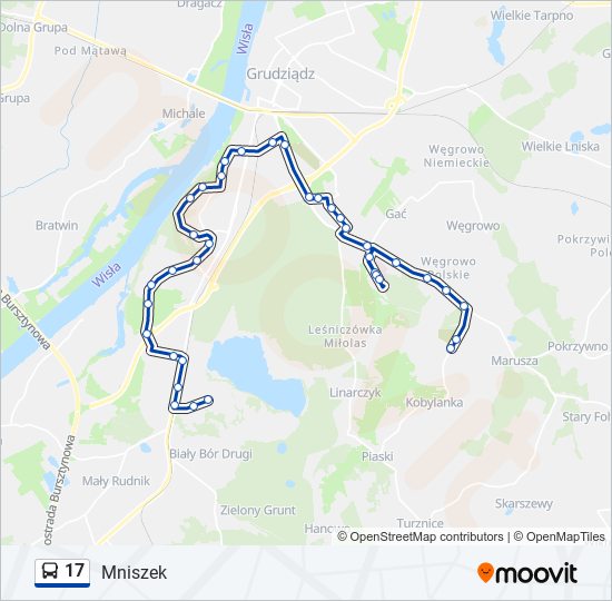 Mapa linii autobus 17