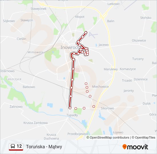 Mapa linii autobus 12