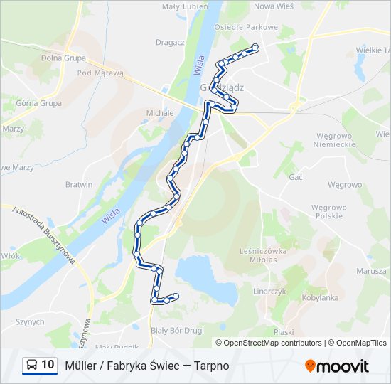 Mapa linii autobus 10