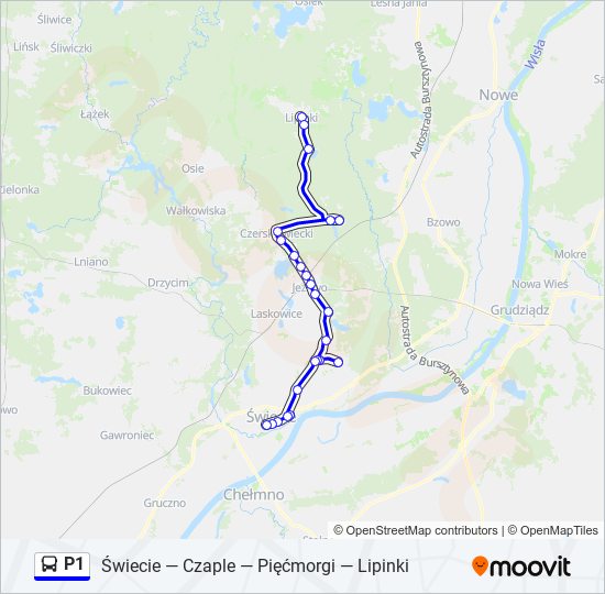 Mapa linii autobus P1