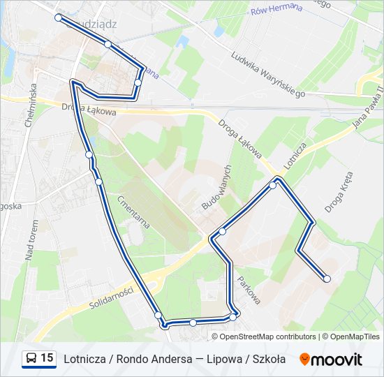 Mapa linii autobus 15