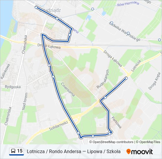 Mapa linii autobus 15