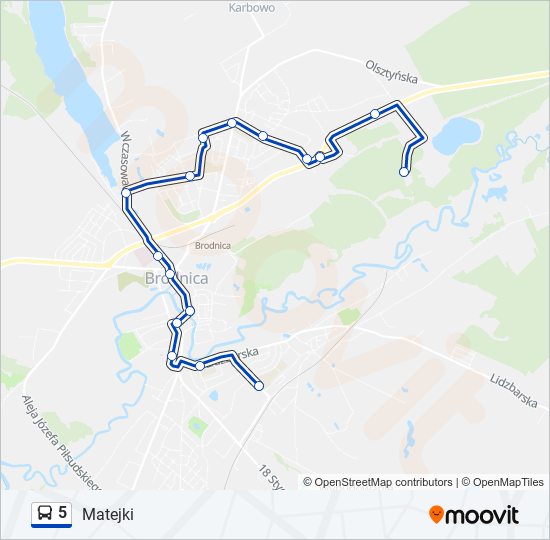 Mapa linii autobus 5