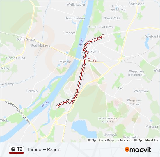 Трамвай T2: карта маршрута