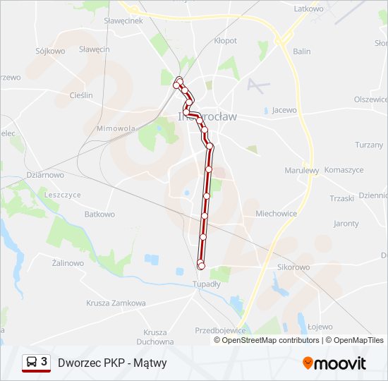 Mapa linii autobus 3