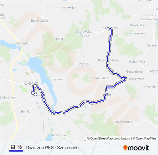 Mapa linii autobus 16