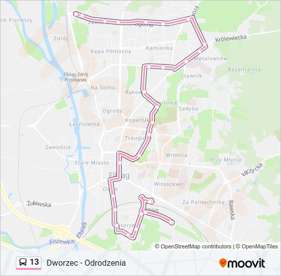 Mapa linii autobus 13