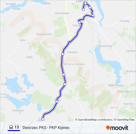 Mapa linii autobus 13