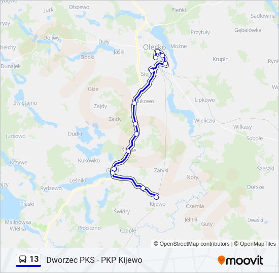 Mapa linii autobus 13