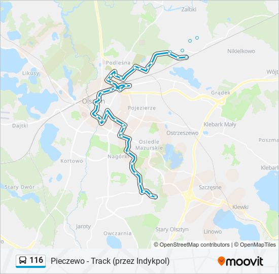 Mapa linii autobus 116