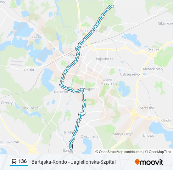 Mapa linii autobus 136